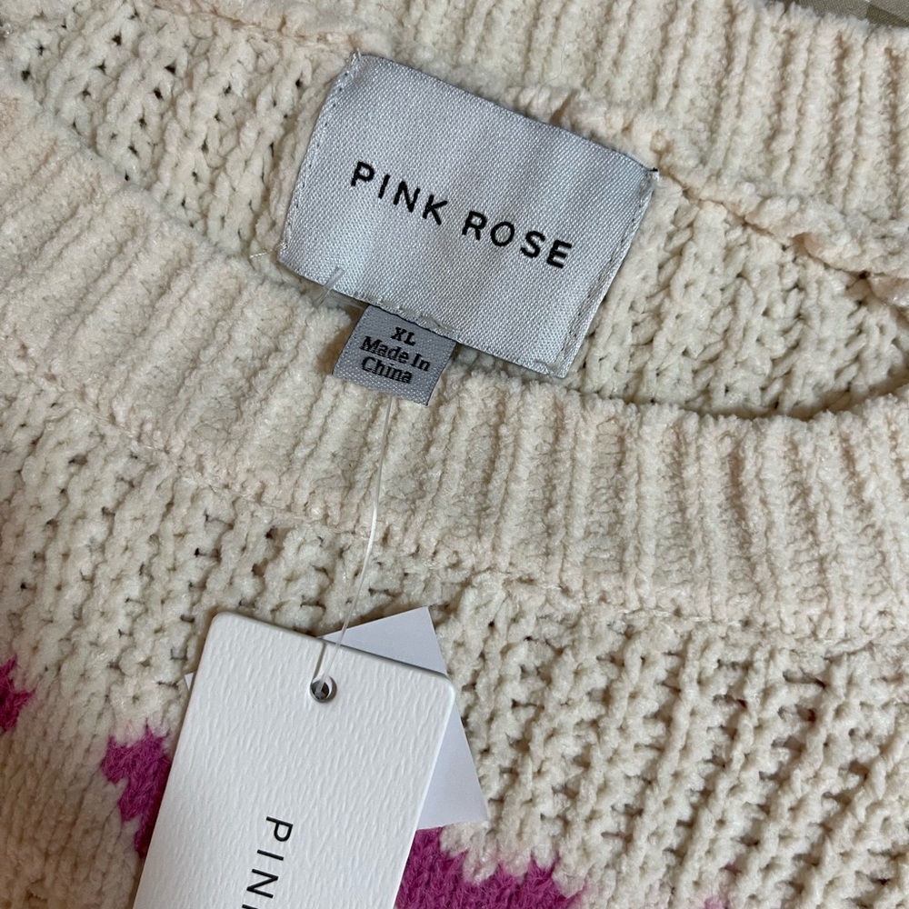 NWT | Pink Rose |  Women's Sweater with Colorful Heart Design - Picture 2 of 9